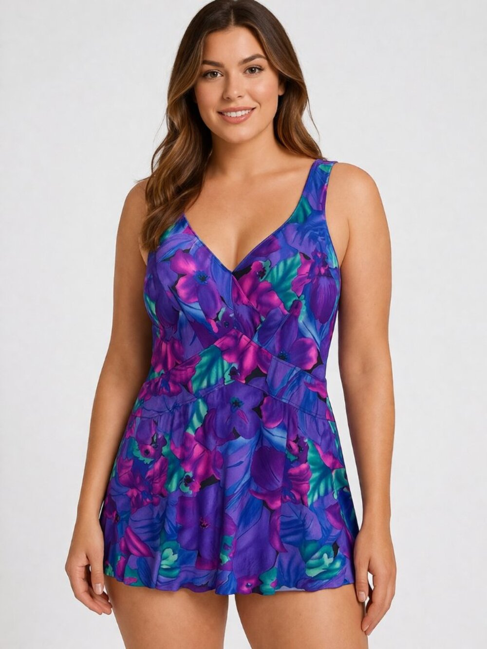 Jantzen Swimdress Size 14 Vibrant Purple & Fuchsia Floral